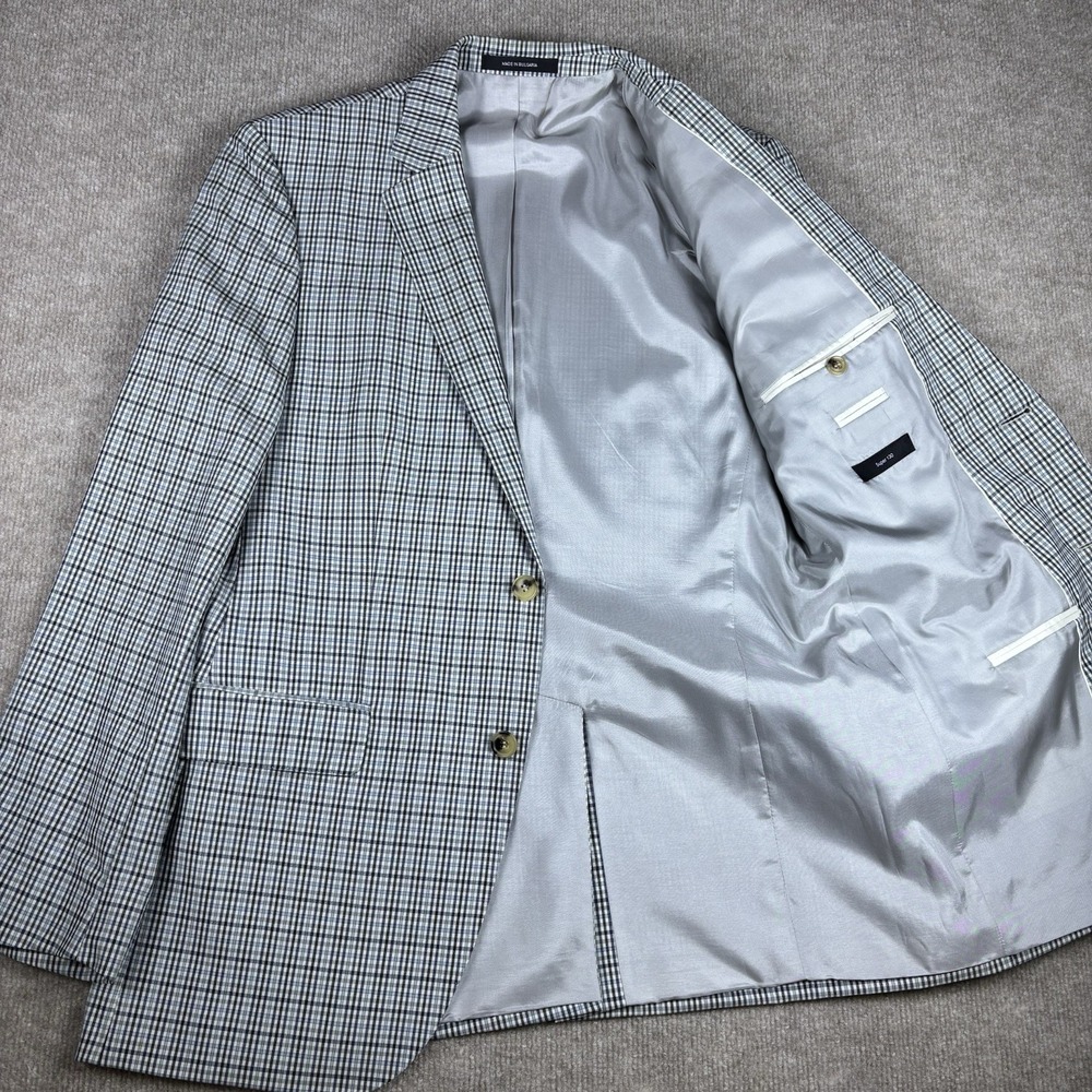 Hugo Boss 38R Blue Gray Check 100% Virgin Wool Sport Coat Blazer Bulgaria